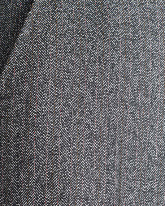 Husbands Paris | Wide Trousers in 4-ply Virgin Wool Twill Grey Herringbone With Stripes