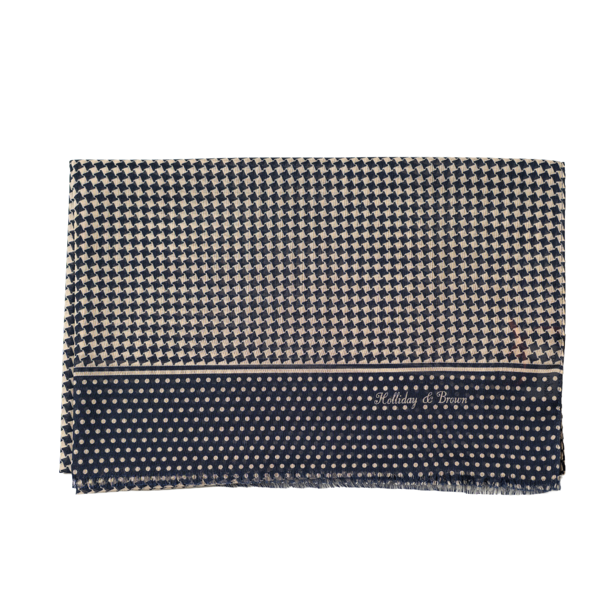 Holliday & Brown | Wool Silk Scarf Houndstooth Pattern Navy 63671 2
