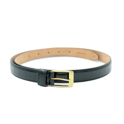 Husbands Paris | Crocodile Embossed Calfskin Thin Belt Black