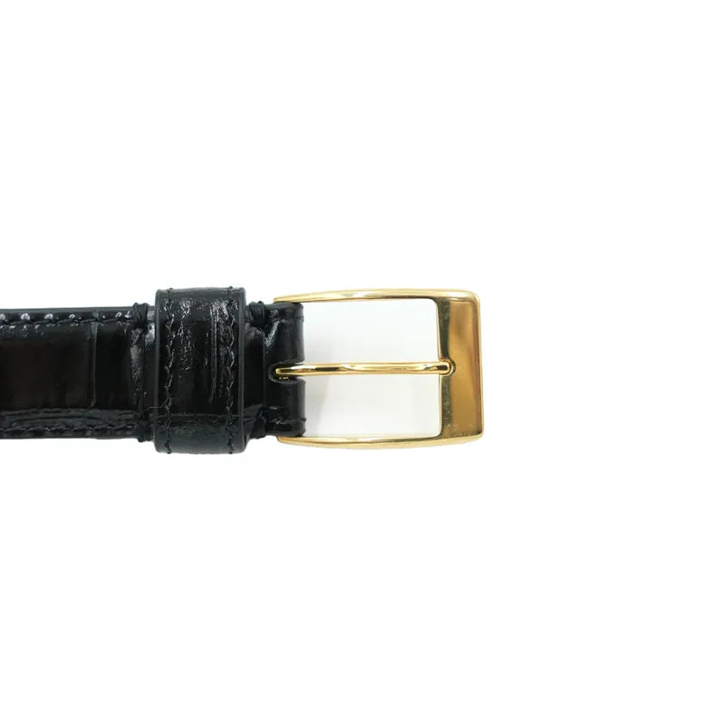 Husbands Paris | Crocodile Embossed Calfskin Thin Belt Black