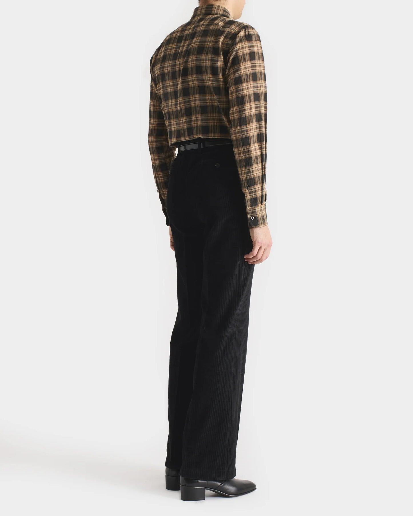 Husbands Paris | Classic Collar Shirt in Cotton Voile Dark Taupe & Beige Plaid