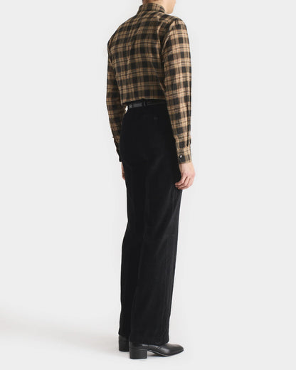 Husbands Paris | Classic Collar Shirt in Cotton Voile Dark Taupe & Beige Plaid