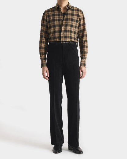 Husbands Paris | Classic Collar Shirt in Cotton Voile Dark Taupe & Beige Plaid