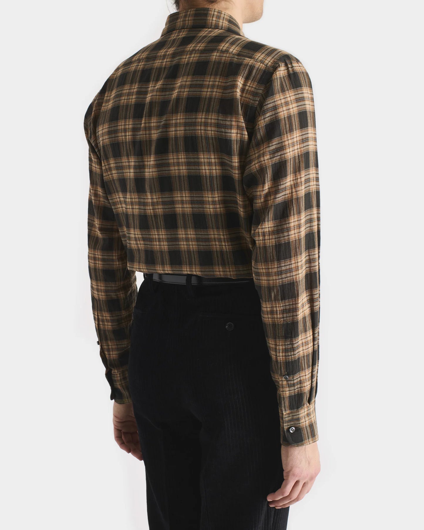 Husbands Paris | Classic Collar Shirt in Cotton Voile Dark Taupe & Beige Plaid