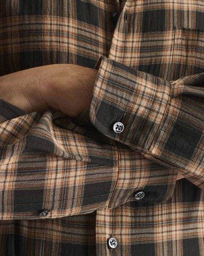 Husbands Paris | Classic Collar Shirt in Cotton Voile Dark Taupe & Beige Plaid