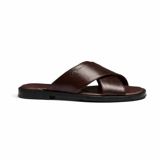 J.M.Weston | Sandal Crossed Mule Double V Dark Brown Calf