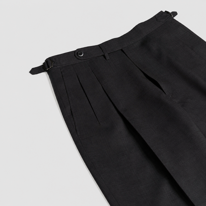 Echizenya | Black Pleated Washable Tropical Wool Trousers