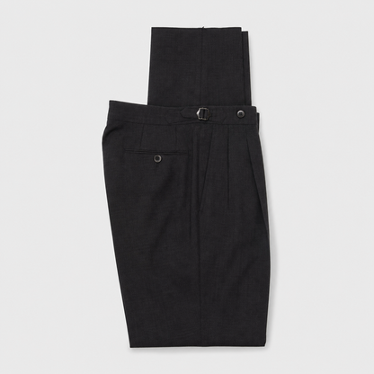 Echizenya | Black Pleated Washable Tropical Wool Trousers