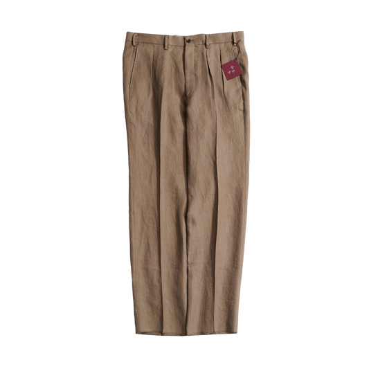 Echizenya | Brown Pleated Pure Linen Trousers