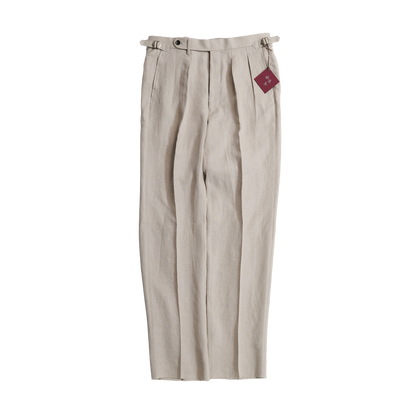 Echizenya | Ecru Pleated Pure Linen Trousers