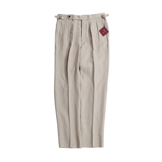 Echizenya | Ecru Pleated Pure Linen Trousers
