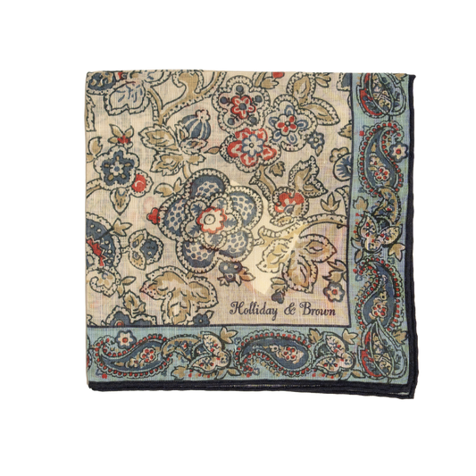 Holliday & Brown | Blue & White Botanical Pocket Square 58118 2