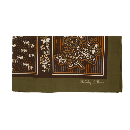 Holliday & Brown | Cotton & Silk Neckerchief Elephant & Garden Green 57594 1