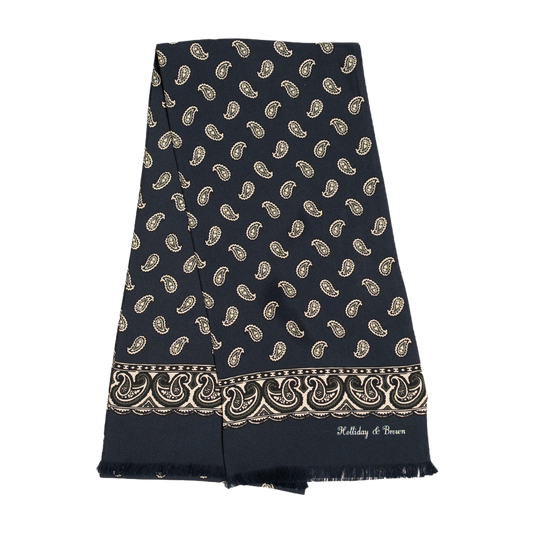 Holliday & Brown | Silk Summer Scarf Foulard Navy Paisley 56875 2