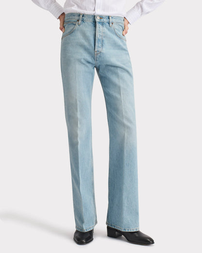 Husbands Paris | Flared High Waisted Jeans In Blue Stone Wash