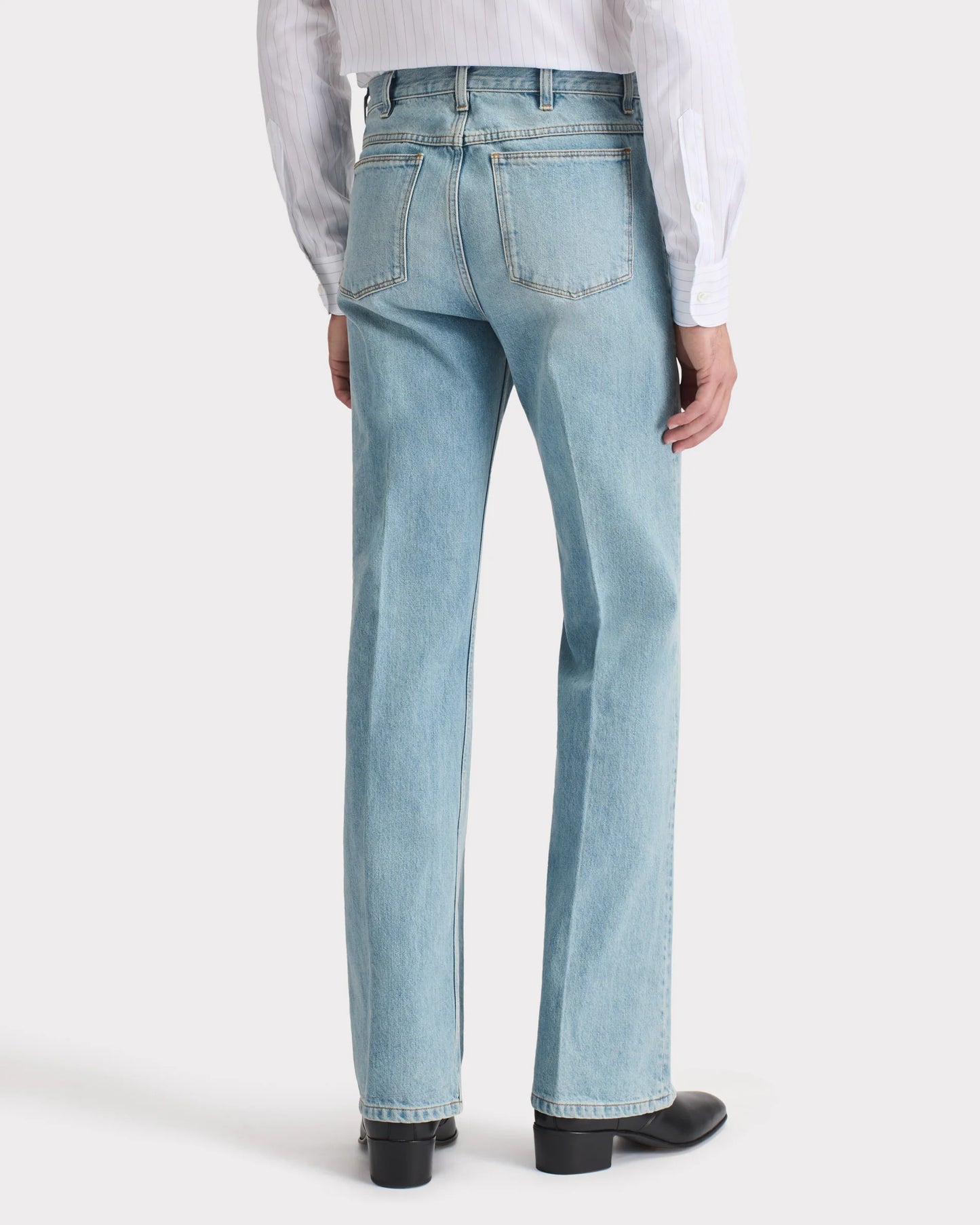 Husbands Paris | Flared High Waisted Jeans In Blue Stone Wash