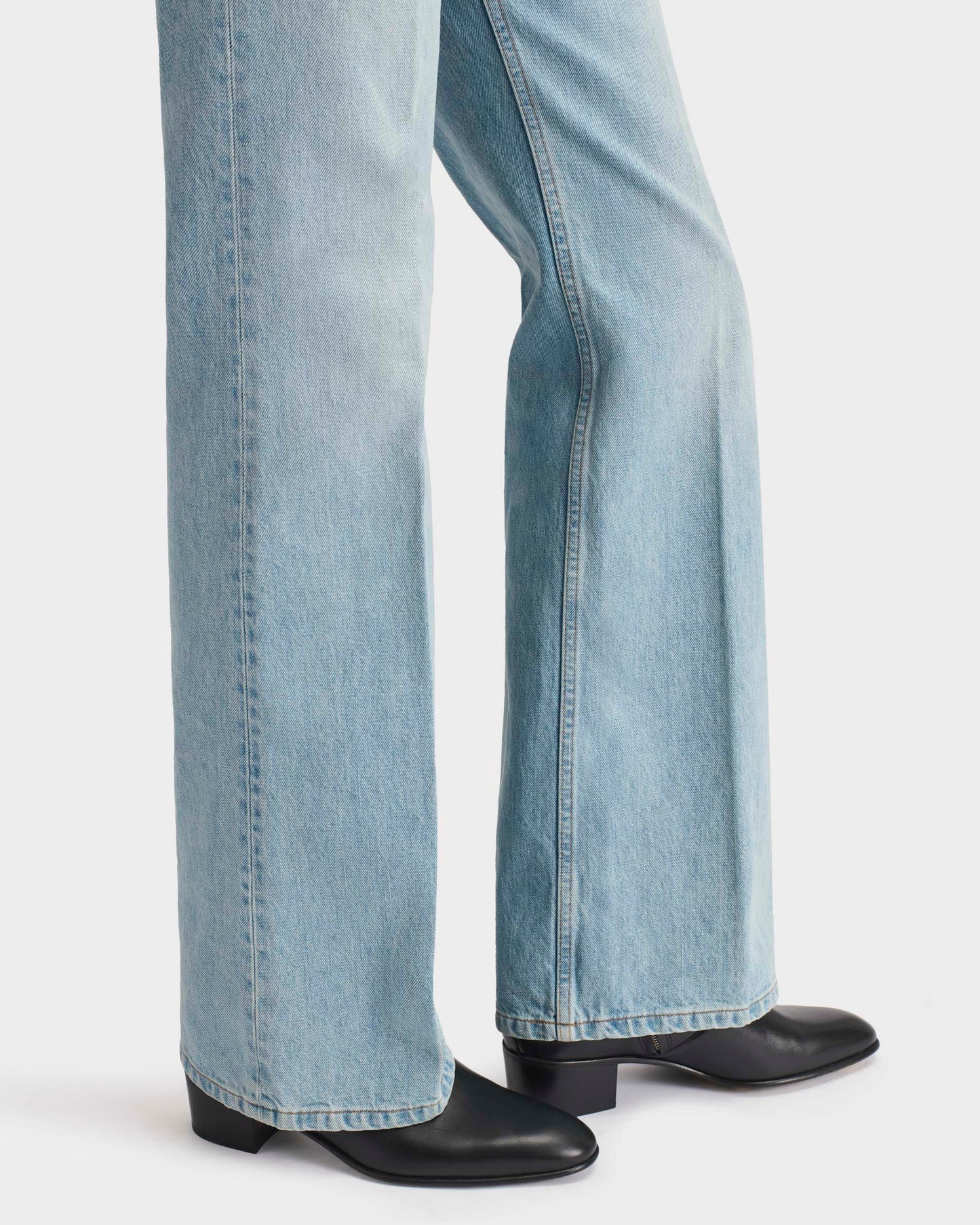 Husbands Paris | Flared High Waisted Jeans In Blue Stone Wash