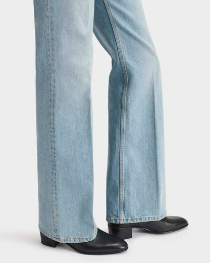 Husbands Paris | Flared High Waisted Jeans In Blue Stone Wash