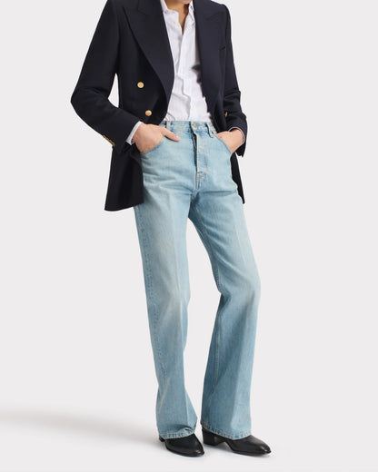 Husbands Paris | Flared High Waisted Jeans In Blue Stone Wash