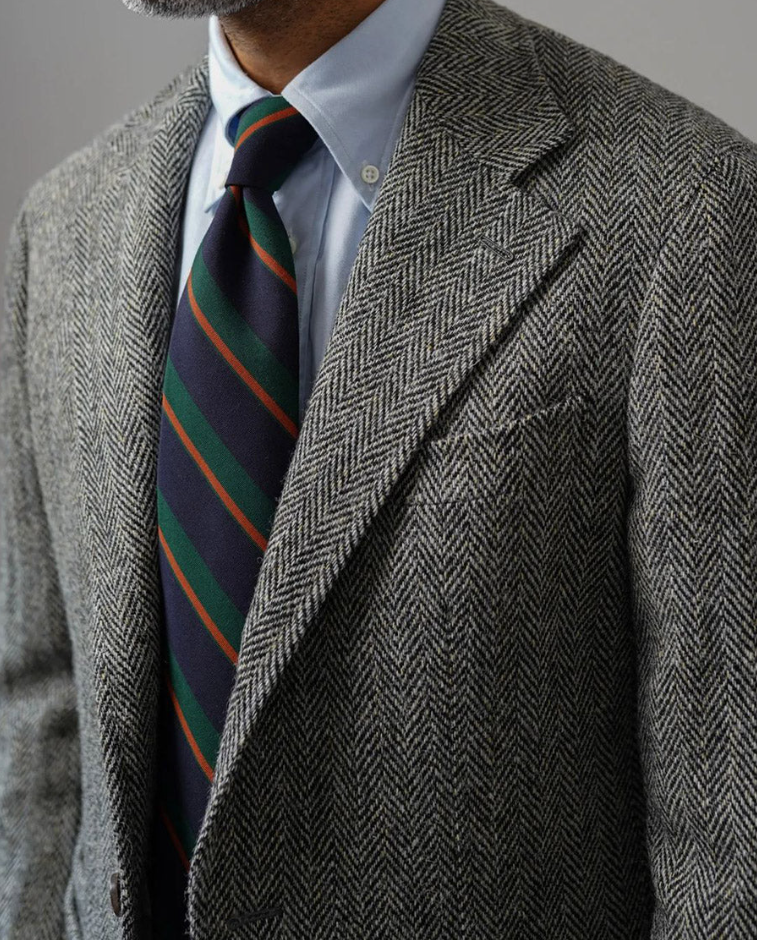 Shibumi Firenze | Mogador Striped Wool / Cotton Tie Forest / Navy