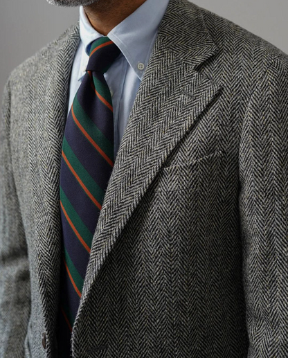 Shibumi Firenze | Mogador Striped Wool / Cotton Tie Forest / Navy