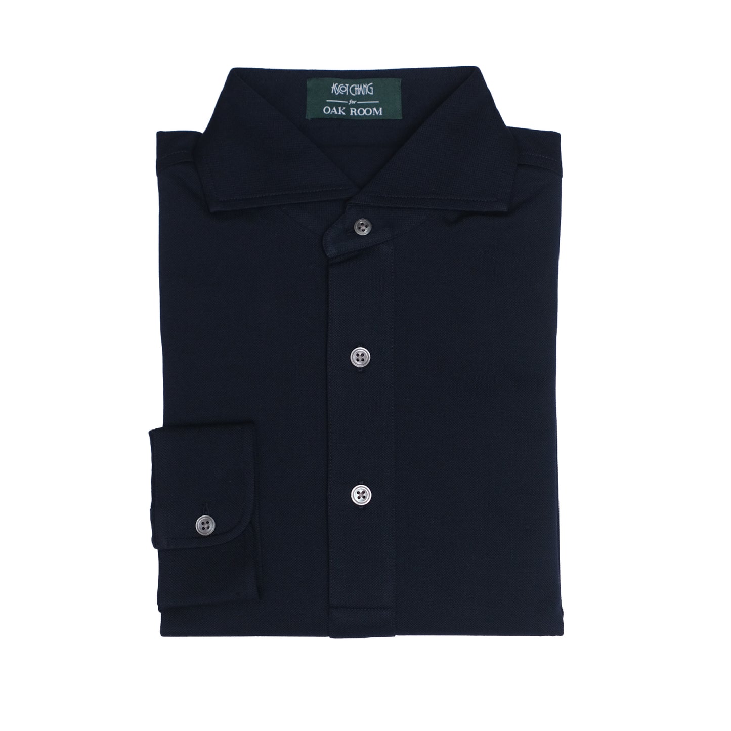 Ascot Chang | Cotton Pique One-Piece Collar Polo Navy