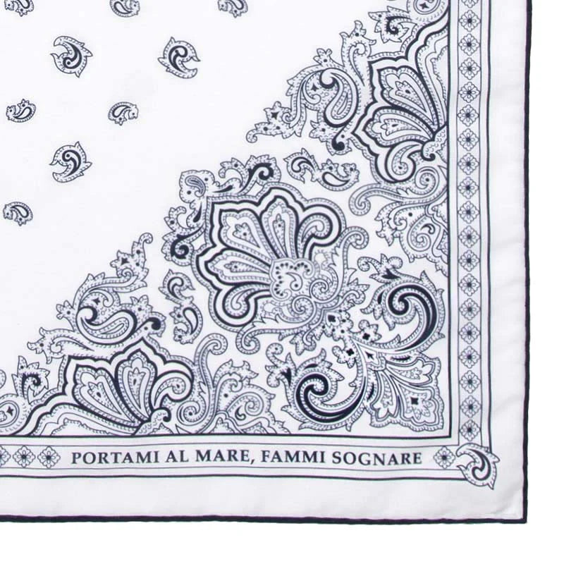 Serà Fine Silk | Portami al Mare - White & Navy Cotton & Silk Bandana
