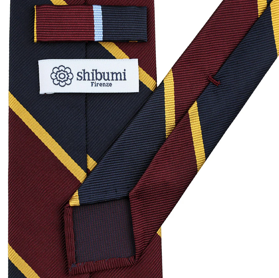 Shibumi Firenze | Japanese Repp Stripe Silk Tie Navy / Burgundy / Gold