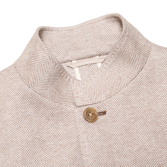 Ring Jacket | Nehru Jacket Beige Brown Herringbone