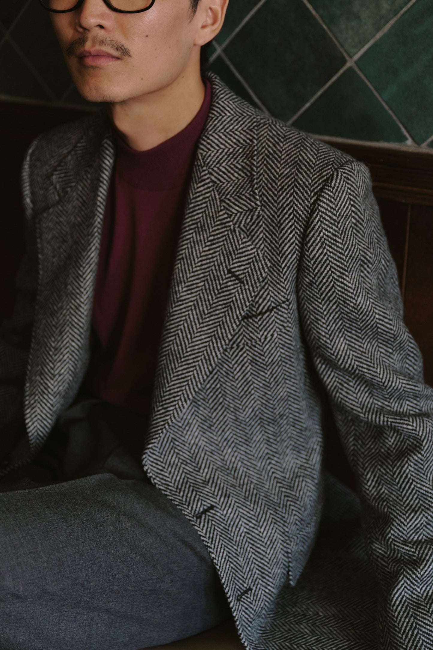 Husbands Paris | Single Breasted Jacket in Tweed B/W Herringbone