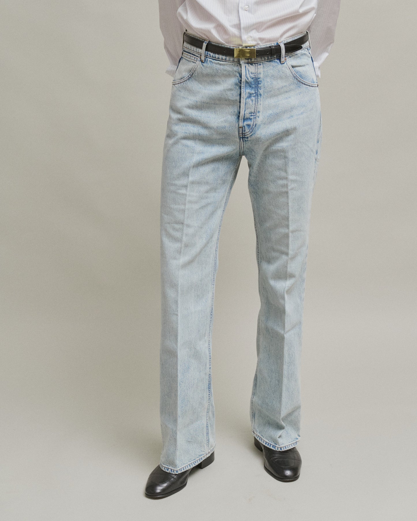 Husbands Paris | Flared High Waisted Jeans In Blue Stone Wash
