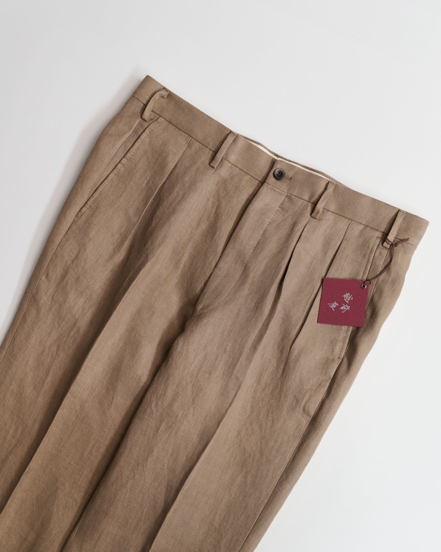 Echizenya | Brown Pleated Pure Linen Trousers