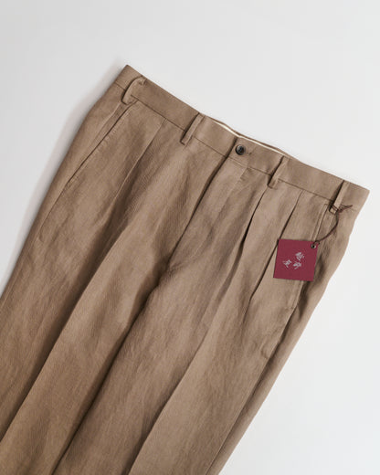 Echizenya | Brown Pleated Pure Linen Trousers