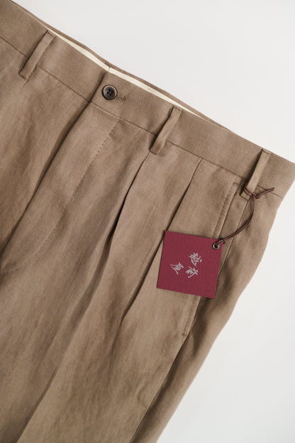 Echizenya | Brown Pleated Pure Linen Trousers