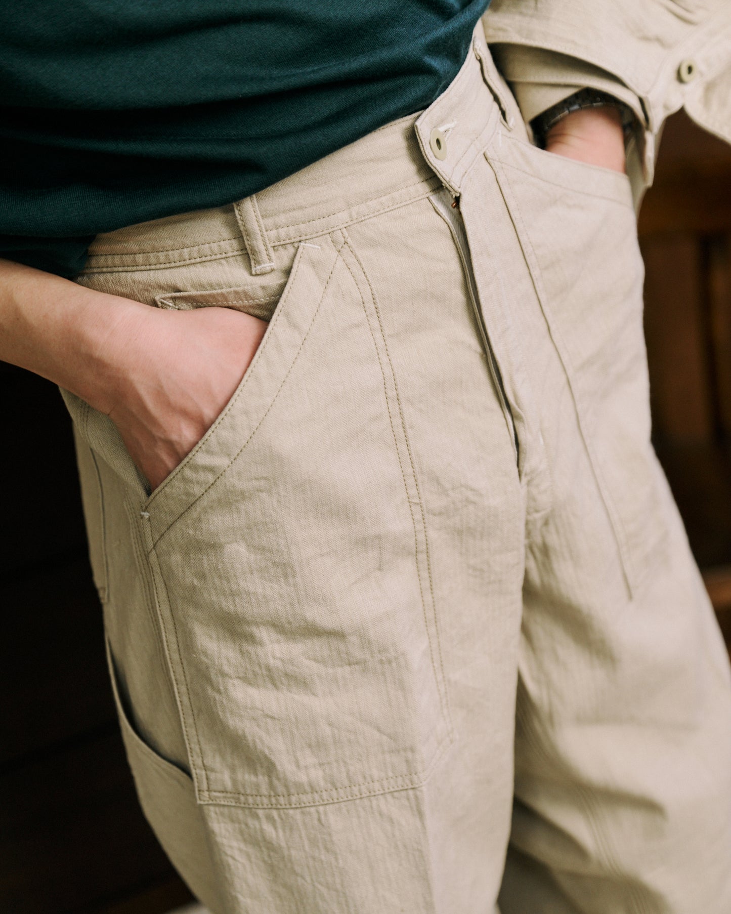 Coherence | Paul Linen Cotton Trousers Ivory Chevron