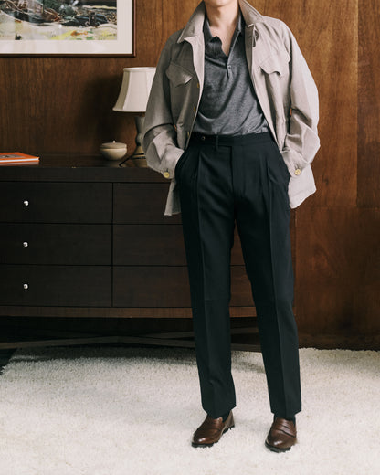 Echizenya | Black Pleated Washable Tropical Wool Trousers