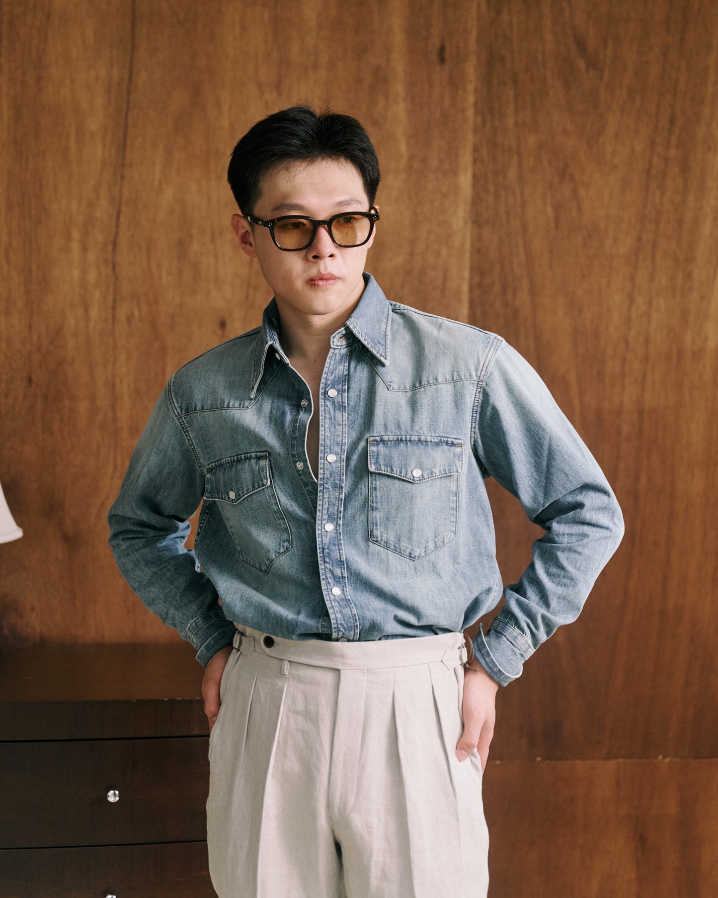 Husbands Paris | Selvedge Denim Stone Washed Western Shirt