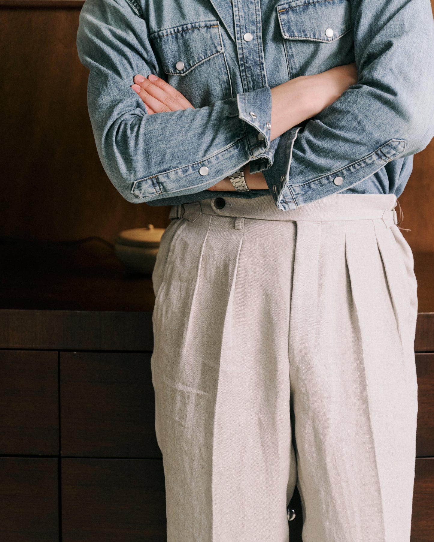 Echizenya | Ecru Pleated Pure Linen Trousers