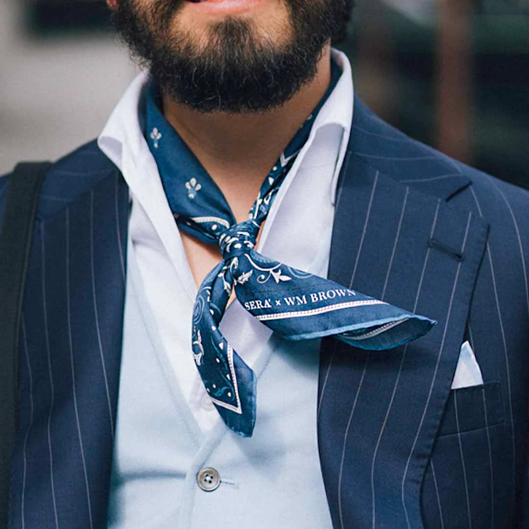 Serà Fine Silk | Serà x WM Brown - Cotton & Silk Blue Bandana