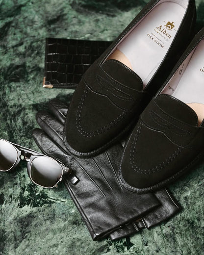 Alden | 6839 Full Strap Penny Loafer Black Suede