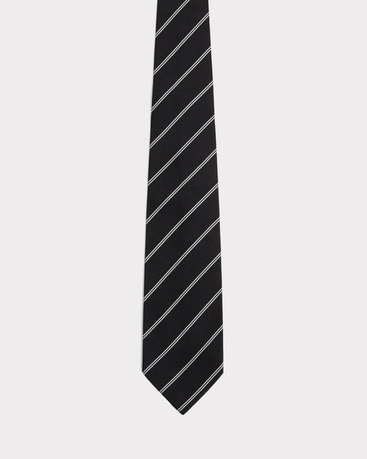 Husbands Paris | Tie In Silk Jacquard Black With White Pinstripe