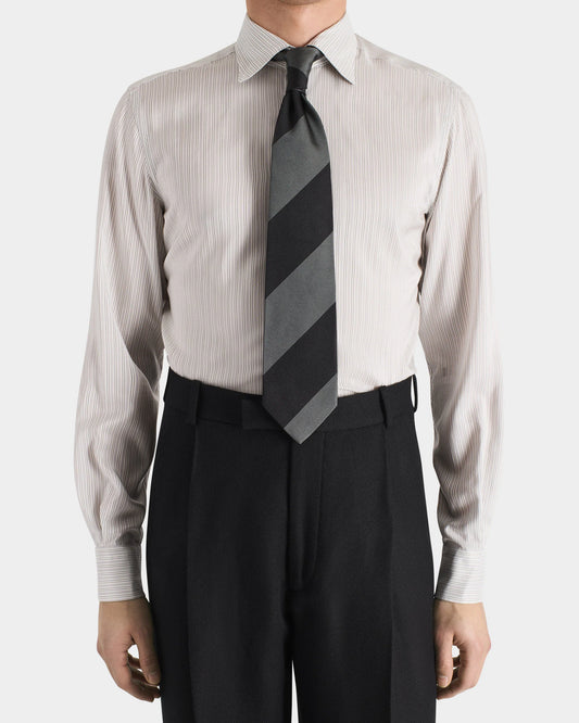 Husbands Paris | Tie in Silk Jacquard  Black & Slate Grey Stripe