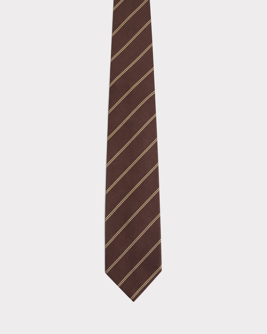 Husbands Paris | Tie In Silk Jacquard Chocolate With Gold Pinstripe