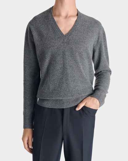 Husbands Paris | V-Neck Sweater In Superfine Lambswool Grey