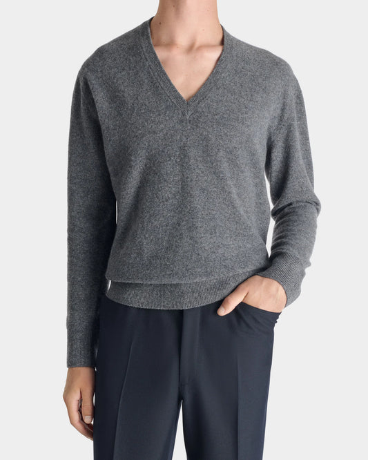 Husbands Paris | V-Neck Sweater In Superfine Lambswool Grey