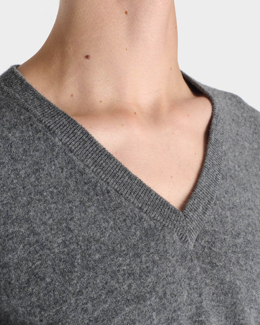 Husbands Paris | V-Neck Sweater In Superfine Lambswool Grey