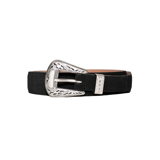 Simonnot Godard | Western Suede 3cm Silver Black Belt