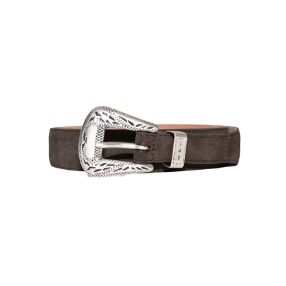 Simonnot Godard | Western Suede 3cm Silver Dark Brown Belt
