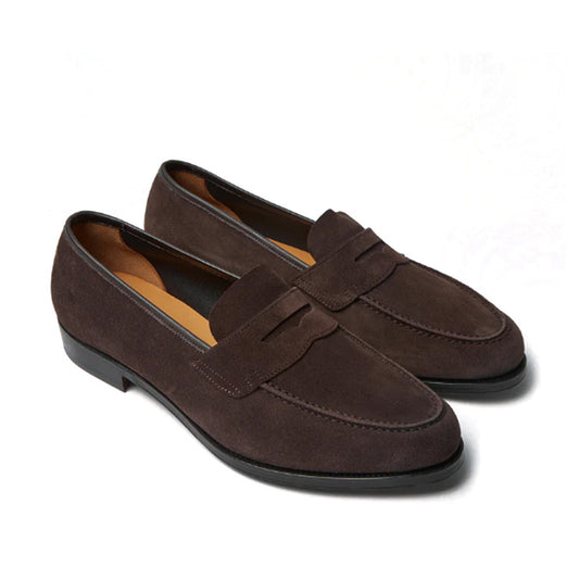 Oriental Shoemaker | Albers Penny Loafer Unlined Dark Brown Suede