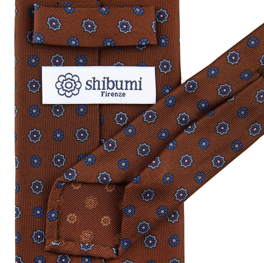 Shibumi Firenze | Anniversary Collection Floral Printed Silk Tie Beech Wood